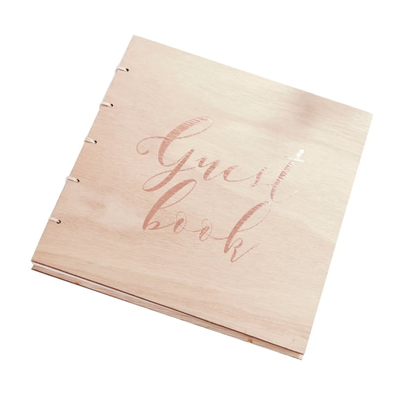 Amscan "Guest Book" Wooden Book, Gold, 50 Sheets