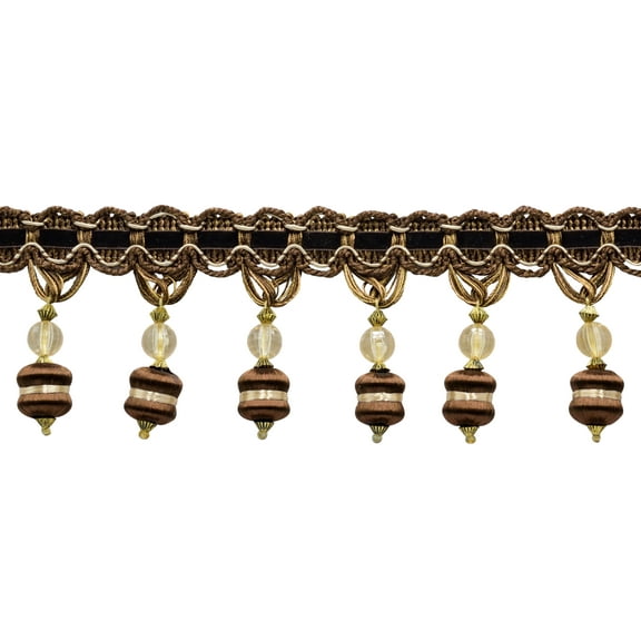 3" (7.5cm) Noblesse Collection Beaded Tassel Fringe Trim # BFH3,, Cappuccino Brown #D2A2 (Chocolate Brown, Light Beige, Light Brown) Sold By The Yard (36"/3 ft/0.9m)