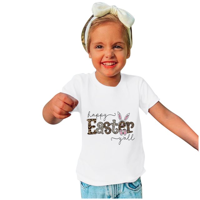 Qiopertar Haut à Manches Courtes Imprimé Col Rond Mignon Mode pour Enfants Garçons Filles en Solde à Moins de 5$ en Solde