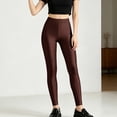 thumbnail image 5 of Hurxie Women's Shiny Satin Glossy High Waist Sport Fitness Training Yoga Pants Solid Tights Legging Brown,Free Size, 5 of 6