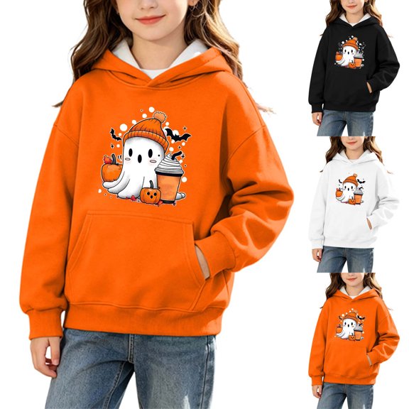 DJDLJWCJ Big Girls Halloween Hoodie Loose Fit Long Sleeve Pullover Stretch Soft Casual Tops White Size 7
