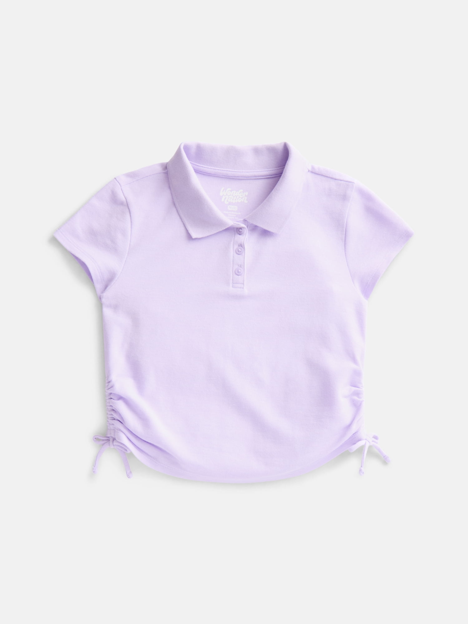 Wonder Nation Girls Side Ruched Polo Shirt with Short Sleeves, Sizes 4-18