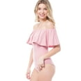 thumbnail image 3 of MixMatchy Women's Solid Ruffle Lace Off-Shoulder Short Sleeve Leotard Bodysuit, 3 of 6