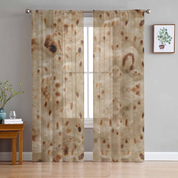 ERUNPONLY Bread Sheer Curtains 72 Inch Length 2 Panels Set, Farmhouse Chic Abstract Food Texture Brown Voile Window Treatment Curtains Sheers Drapes for Bedroom/Living Room/Kitchen 52"x72"x2