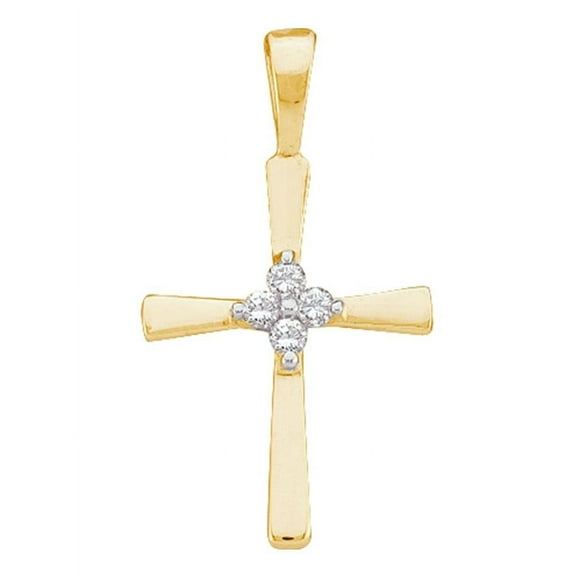 10K Yellow Gold Diamond Glorious Cross Necklace Pendant 1/20 Ctw.