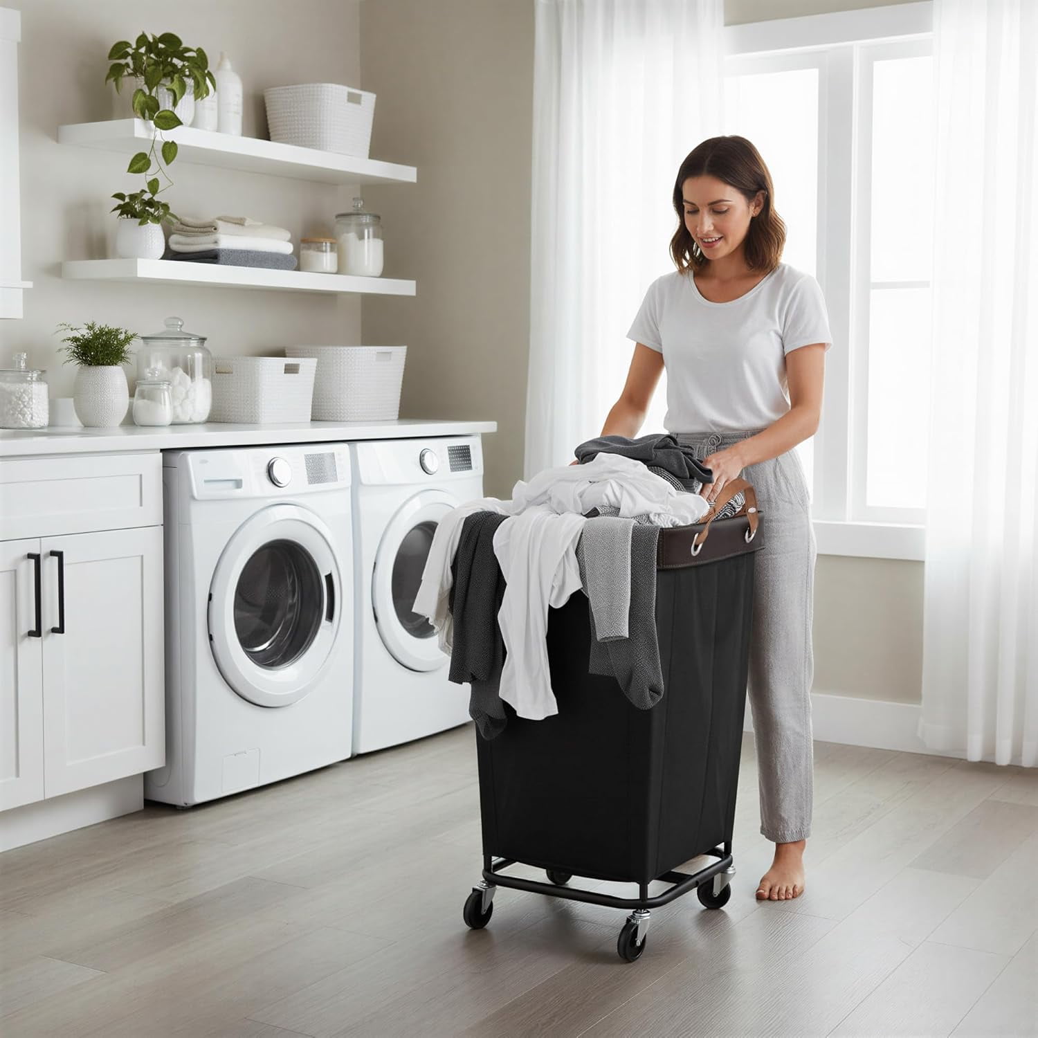 160L Laundry Basket with Wheels, Large Rolling Hampers for Clothing Organizer, Dirty Clothes Basket for Hotel, Home, Closet, Dorm, Black