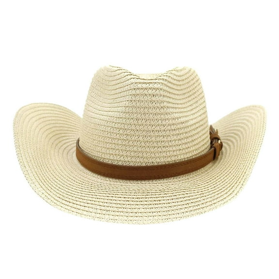 Cowgirl Hat! Yigetop Cap Hat Men Women Straw Cowboy Cowgirl Wide Wild Western Beach Caps Brim Straw Hat White One Size