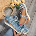 thumbnail image 4 of Bohemian Espadrilles for Women Braided Strappy Platform Wedge Sandals Open Toe T-Strap Beaded Slingback Heels Blue Size 7.5, 4 of 7