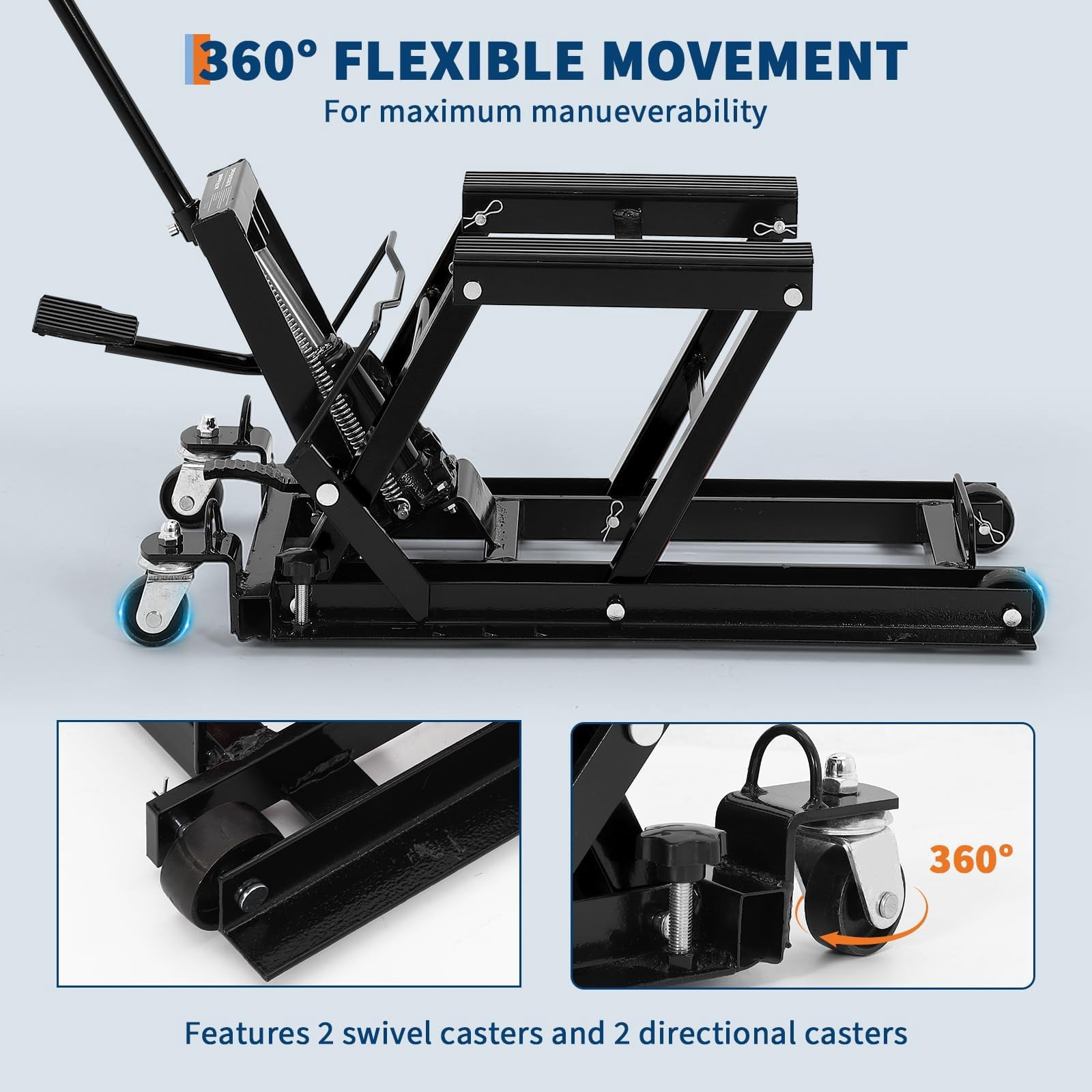 1500LBS Hydraulic ATV Motorcycle Scissor Lift Jack, Adjustable Height 4.7-14.57 Inch, Black Garage Lift Stand