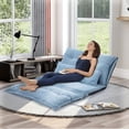 thumbnail image 2 of 3 in 1 Versatile Lazy Sofa Adjustable Folding Futon Sofa, Compact Convertible Sofa Bed Video Gaming Sofa with Two Pillows for Living Room, Office, Small Apartment, Convertible Seat, Blue, 2 of 7