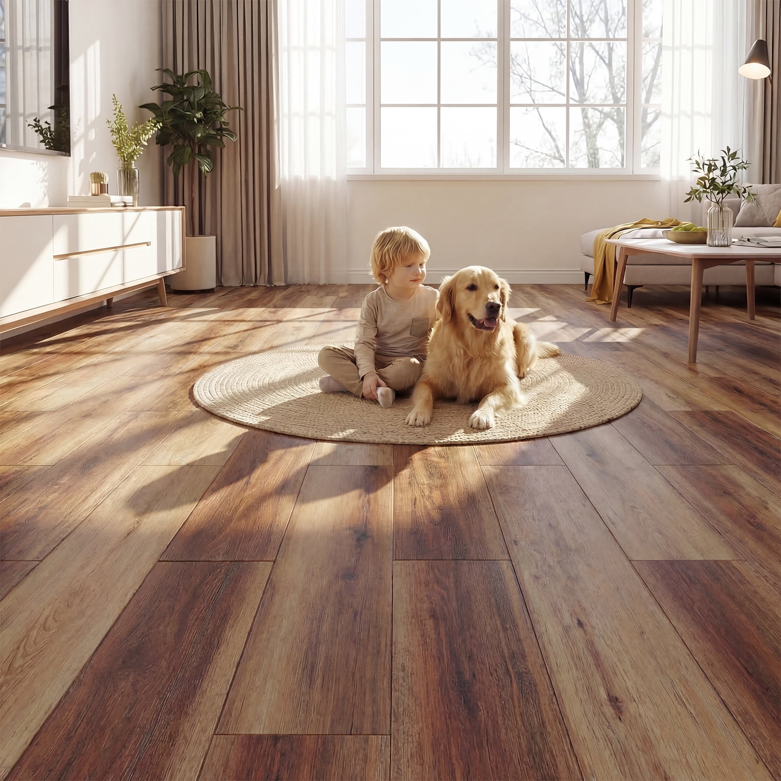 Costway 24-Pack 36 Sq.Ft Floor Tile Vinyl Flooring, Waterproof Vinyl Plank Flooring Rustic Brown
