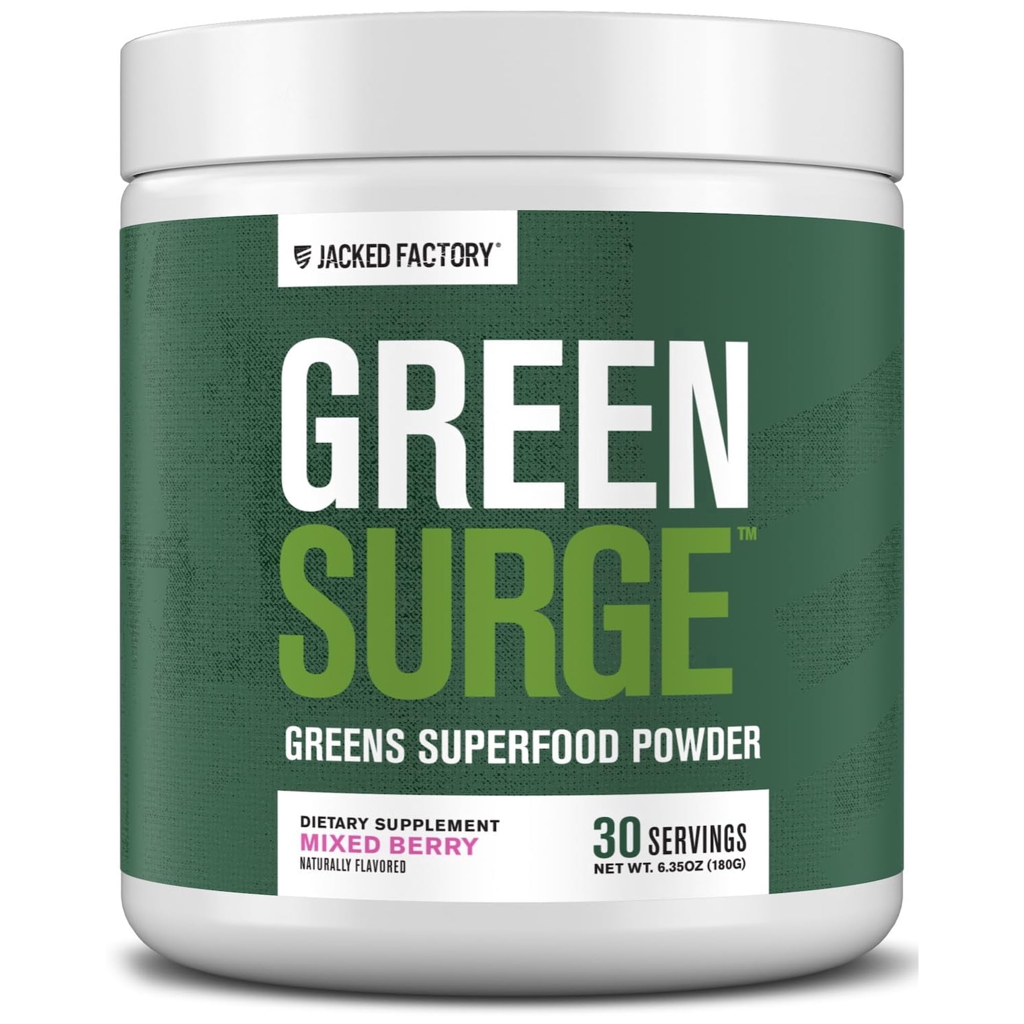Jacked Factory Green Surge Green Superfood Powder - Keto Friendly Greens Drink w/Spirulina, Wheat & Barley Grass, Organic Greens - Green Tea Extract, Probiotics & Digestive Enzymes - Mixed Berry