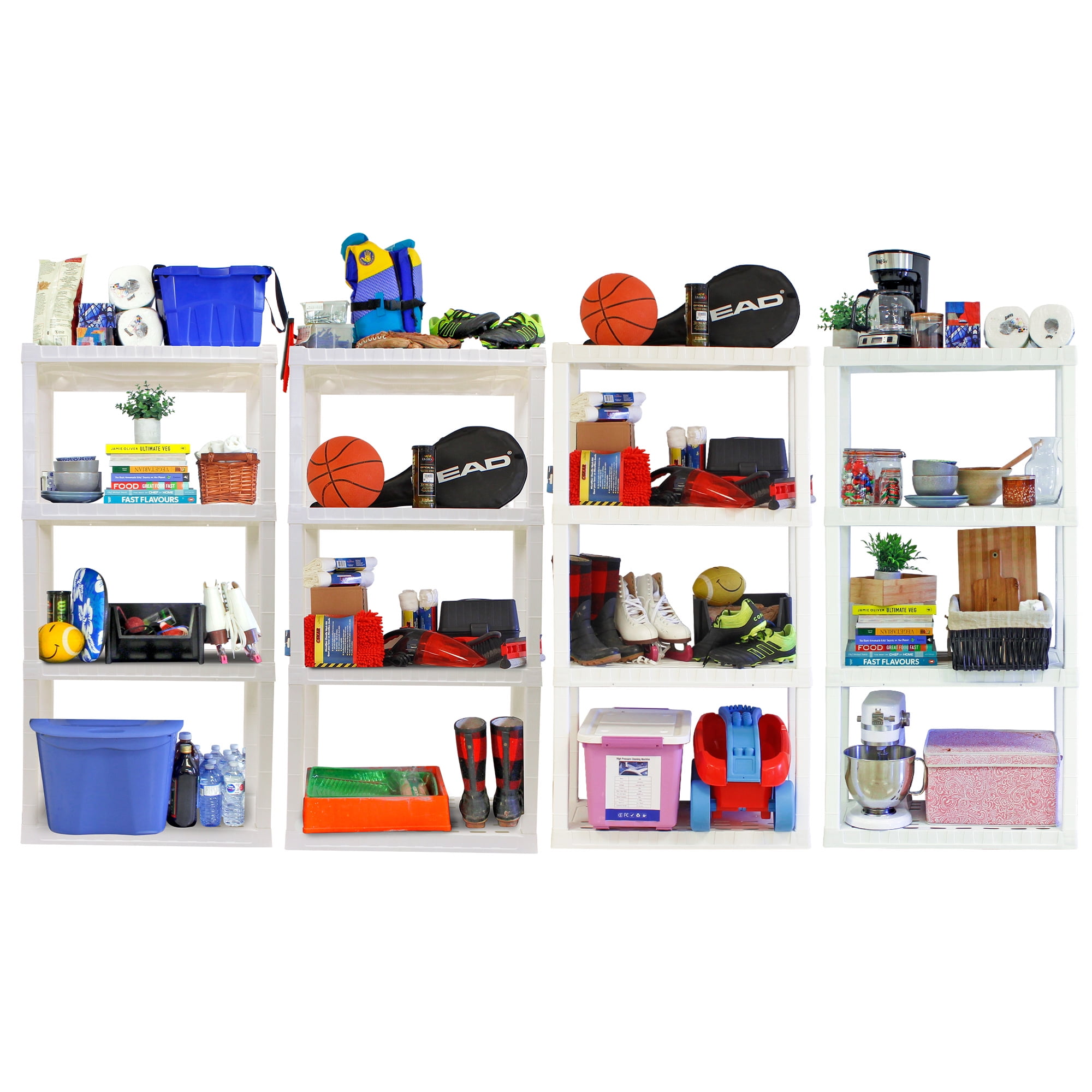 Hyper Tough Plastic Storage Shelf 4-Tier 4-Pack White, 400 lbs Capacity