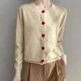 thumbnail image 4 of Wang6 Womens Lightweight Plus Size Cardigan Sweaters Fall Heart Button Open Front Knit Sweater Long Sleeve Loose Knitted Tops Ladies Crew Neck Solid Outwear Beige L, 4 of 4