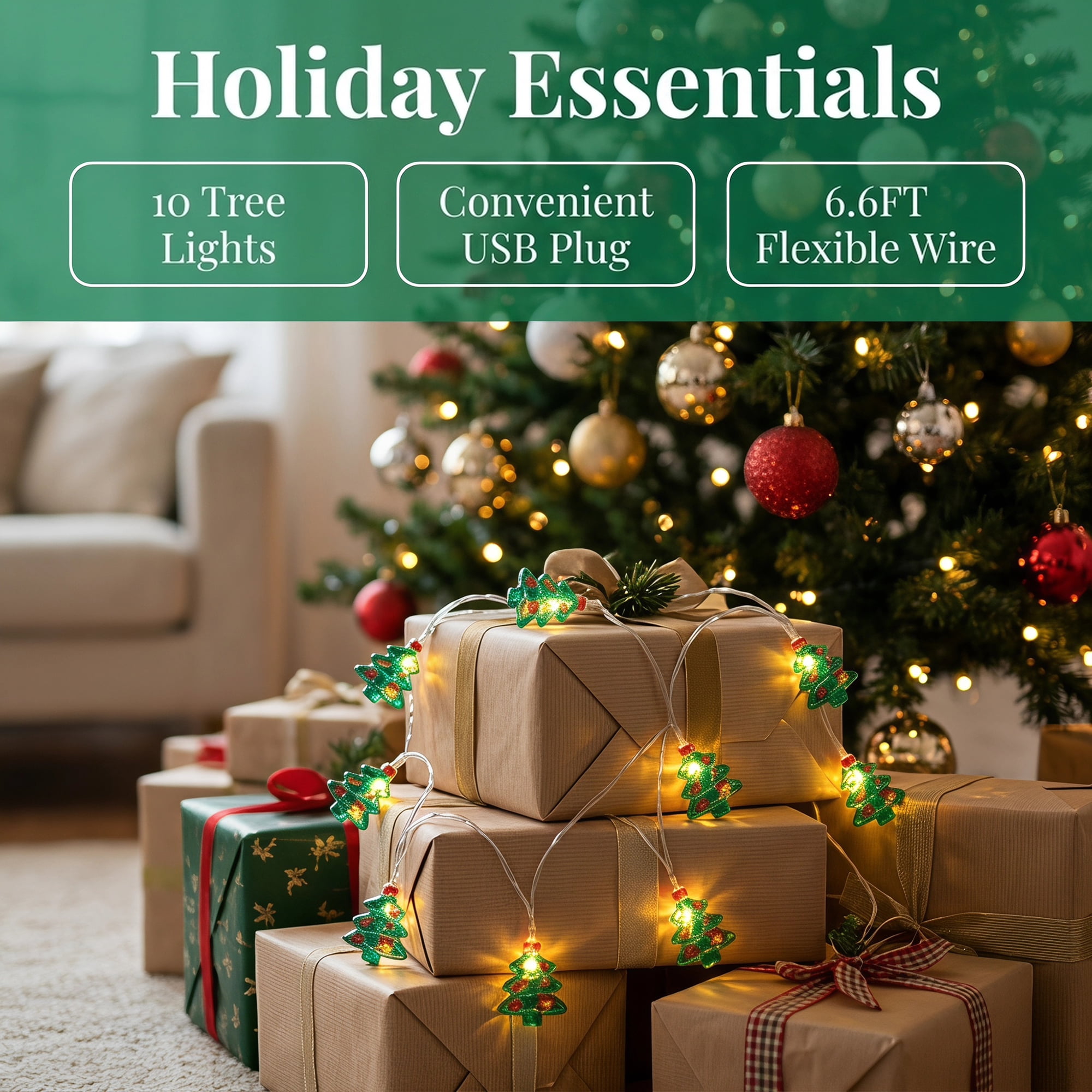 Unique Bargains Fairy Lights for Decor and Festive 6.6 ft Christmas Tree USB Powered
