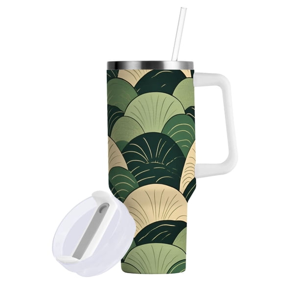 Yayeee 40oz Stainless Steel Tumbler with Straw and Handle Double-Wall Insulated Travel Water Bottle, Green Abstract Shapes