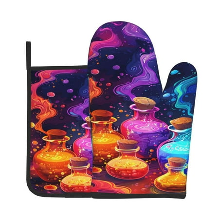 

Gaeub Colorful Potion Bottles Magic Print Oven Mitts and Pot Holders Sets of 2 Heat Resistant Pad Cooking Gloves for Baking BBQ Home Decor