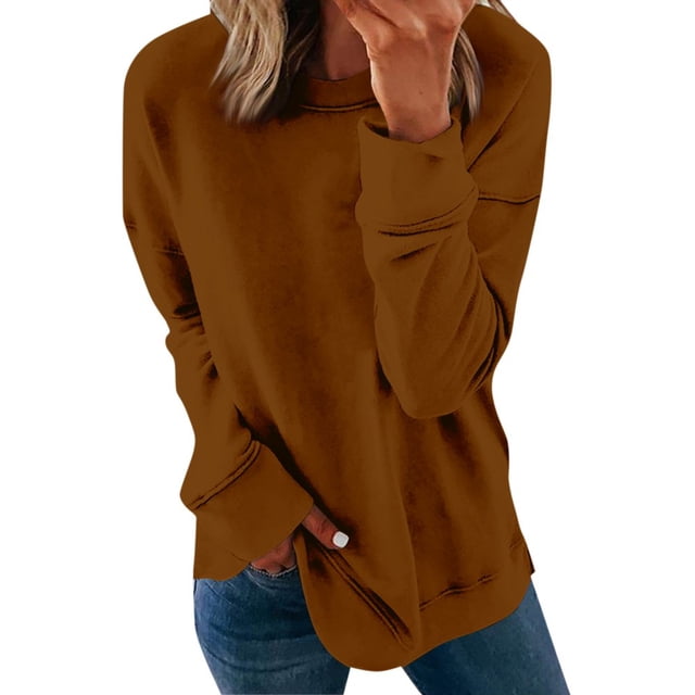 Chemises de Compression à Manches Longues pour Femmes à Col Rond Uni Plus Sweat-Shirt Oversize Ample Pulls à la Mode des Hauts Légers pour les Femmes de Grande Taille