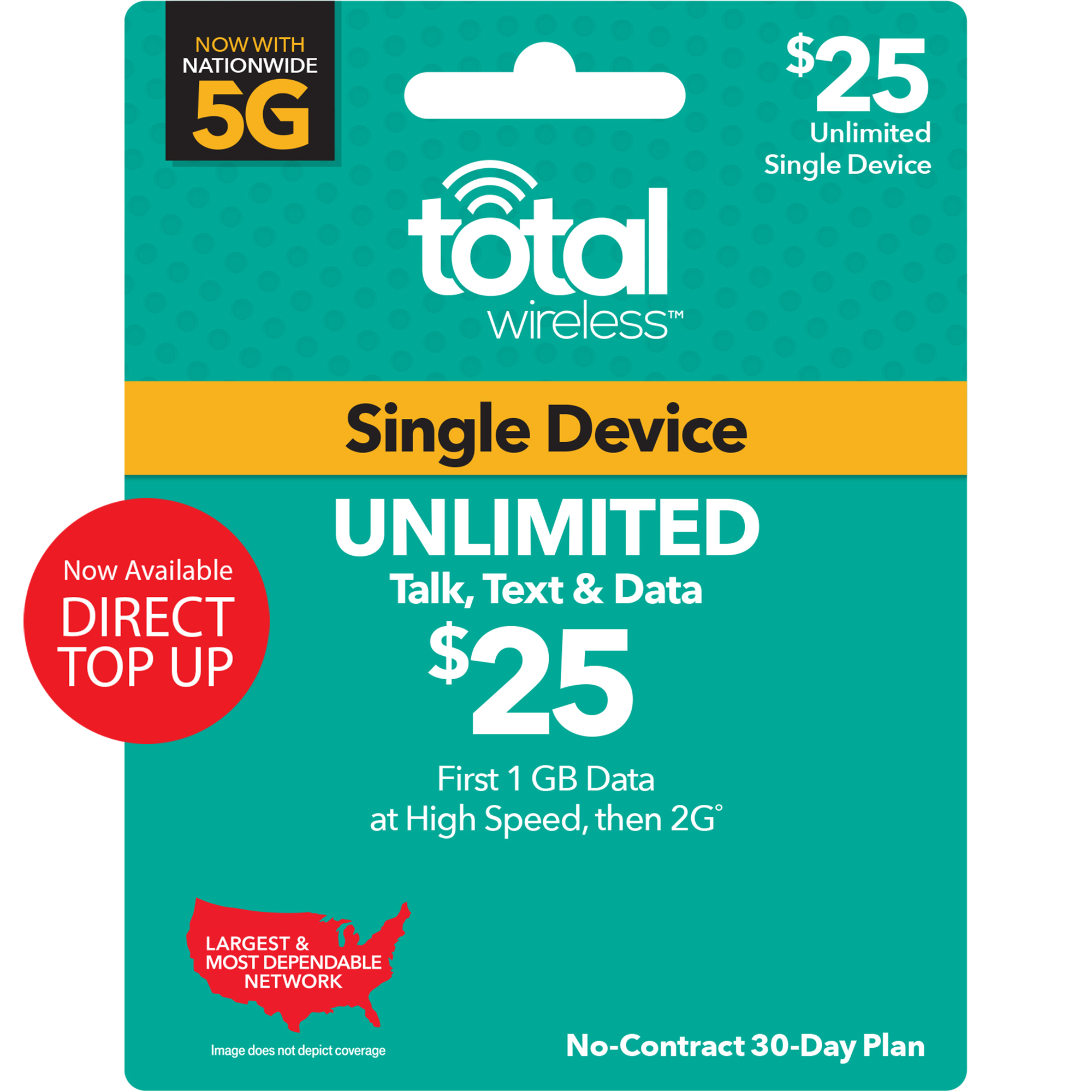 Total Wireless 25 Unlimited 30Day Prepaid Plan (1GB at High Speed