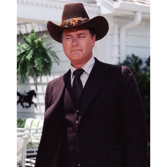 Larry Hagman in dark pin striped suit & stetson as J.R. Ewing Dallas 4x6 photo poster