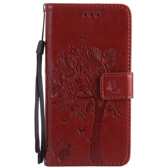 Samsung Galaxy J5 Case 2017 (Not for J5 Prime), Allytech [Embossed Cat & Tree] PU Leather Wallet Case Folio Flip Kickstand Cover with Card Slots for Samsung Galaxy J5 2017 Release, Brown