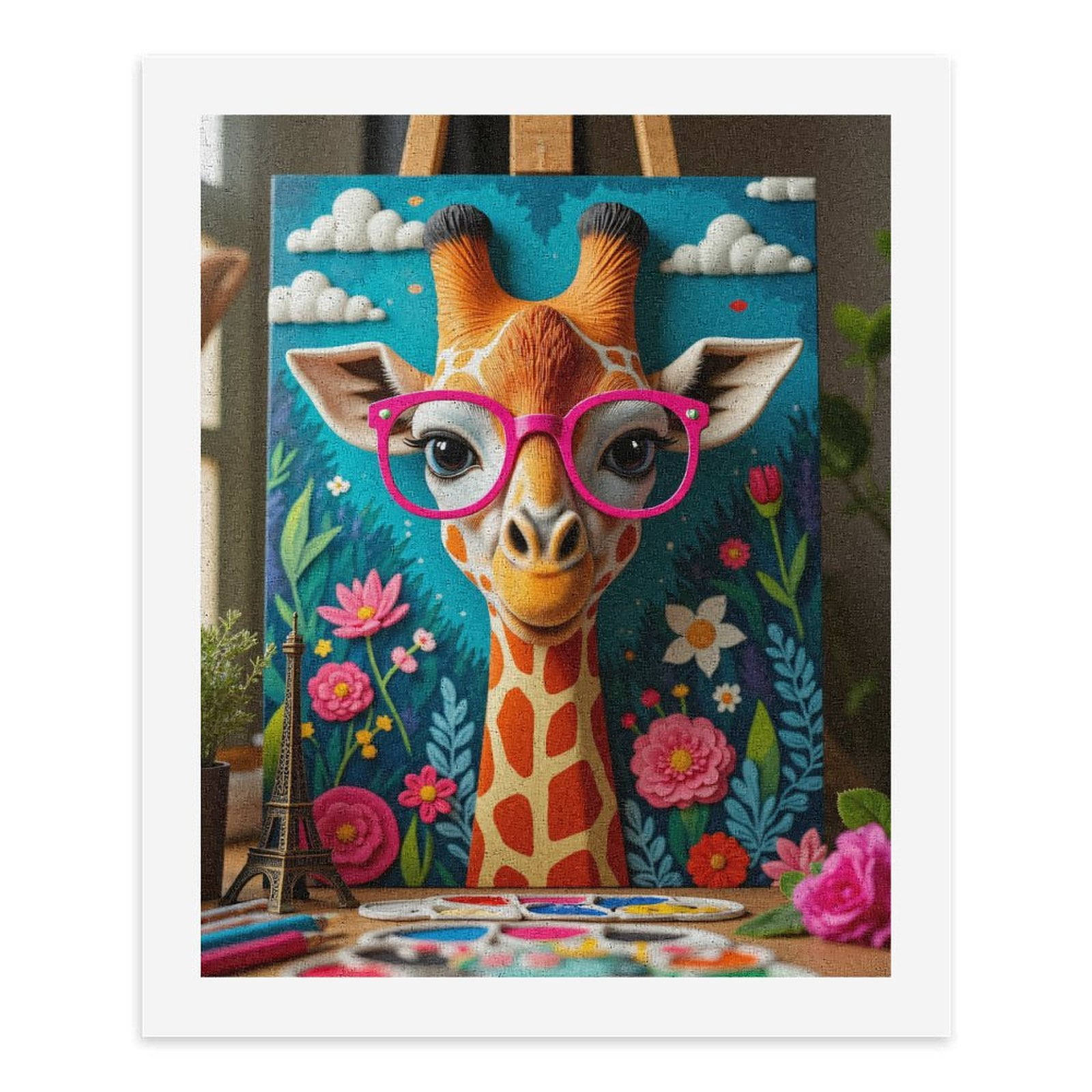 Paint By Numbers Kit for Adults Beginner - Giraffe Glasses Art Flowers Painting DIY Canvas Painting Kits for Adults, Frameless Paint By Number for Adults for Home Wall Decor 16x20 Inch