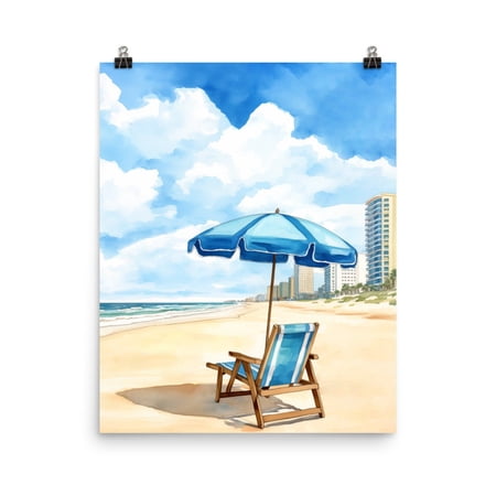 Daytona Beach Print, Florida Coastal Wall Art, Atlantic Ocean Poster, Beach Chair Artwork, Floridian Home Decor, Seaside Art Home Decor #4067, Unframed Poster Size 8x12