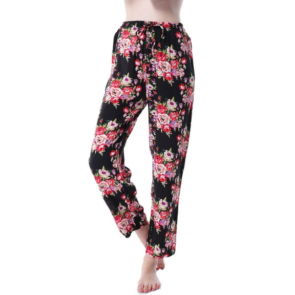 Mr & Mrs Right Women’s Floral Printed Lounge Pants,Comfortable Long Pajama Pants ,Sleepwear,Black ,M