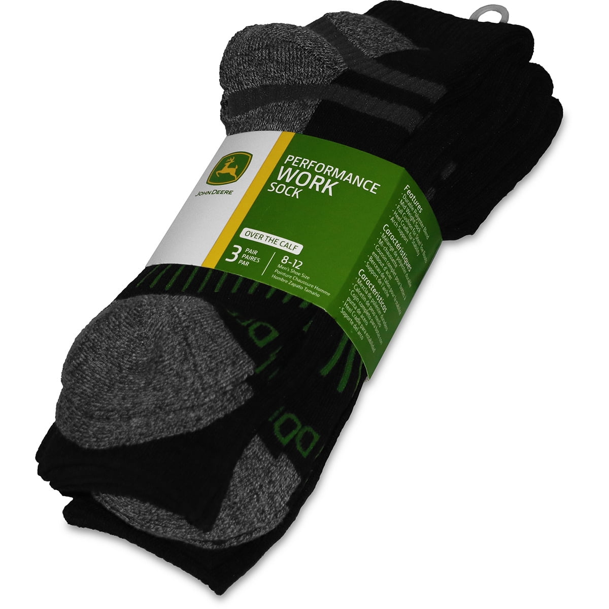 John Deere John Deere Men's 3 Pack Performance Work Sock (Gray/Black)(Over The Calf) LP73321
