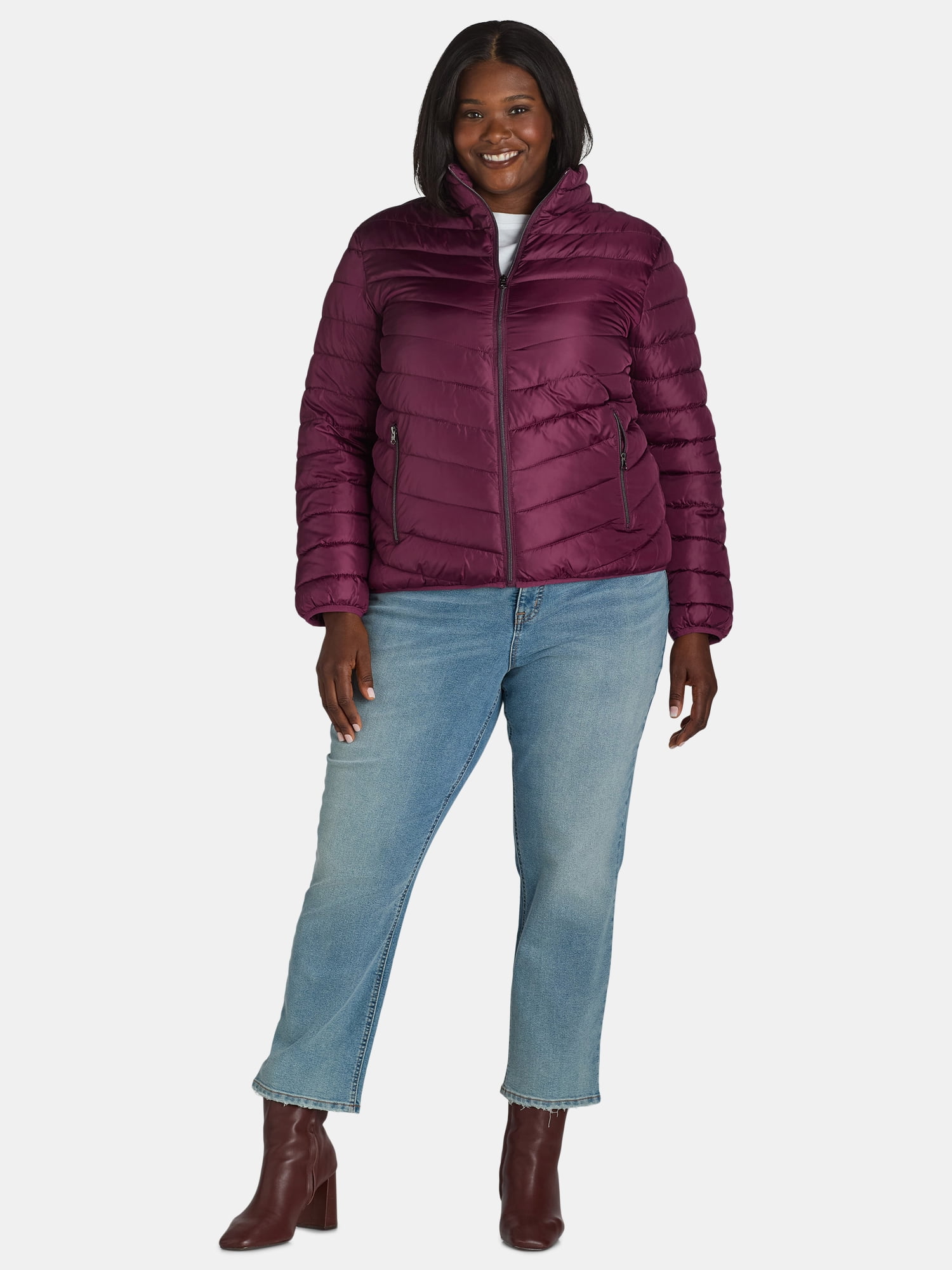Big Chill Women's and Women’s Plus Packable Puffer Jacket, Midweight, Sizes S-3X