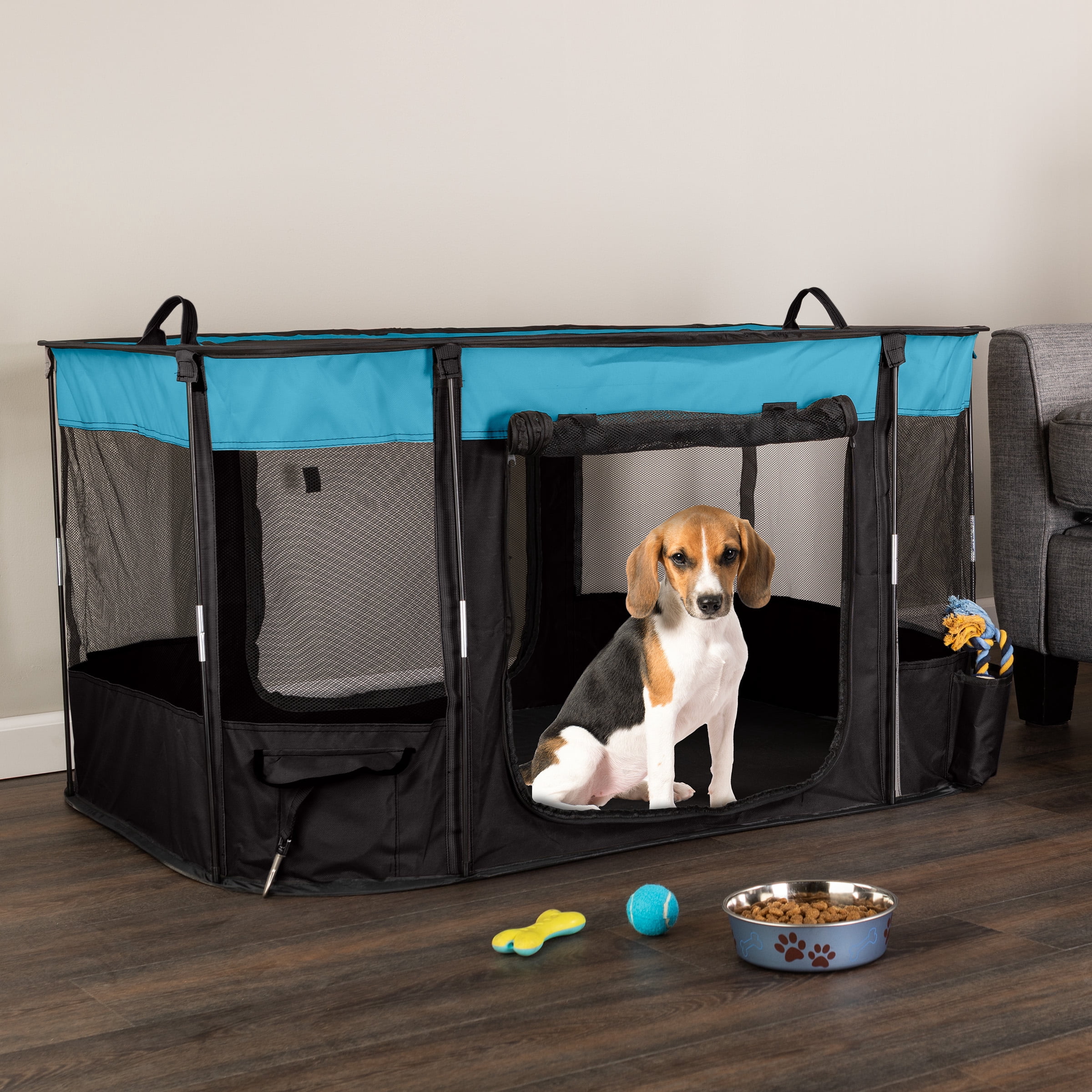 PETMAKER 43x34x23in Dog Playpen with Mesh Windows and Zippered Doors (Blue)