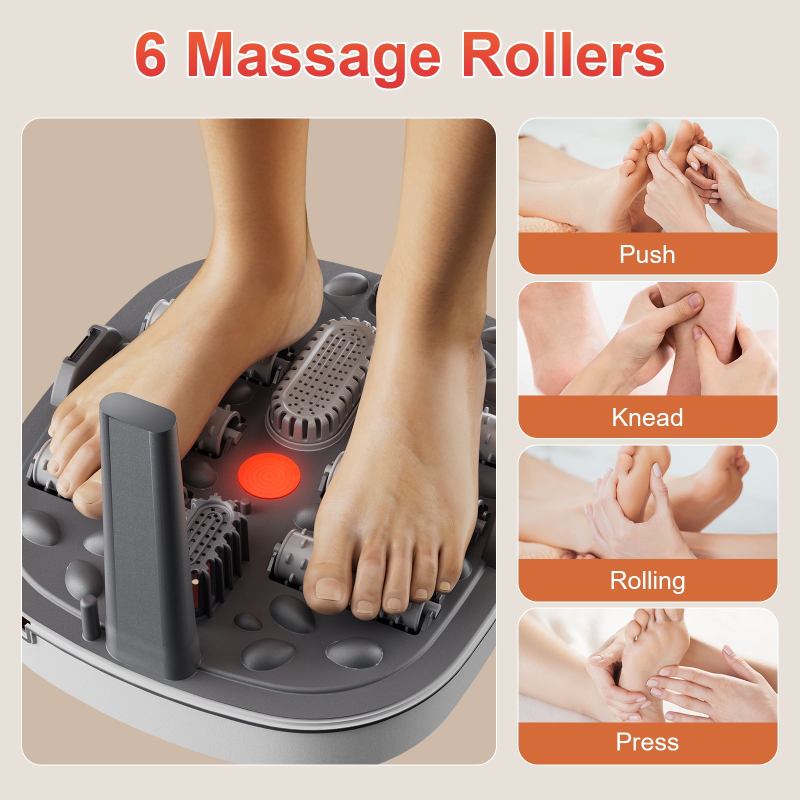 Gehona foot spa bath massager with heat｜6 Rotating Massge Rollers｜Heating & Bubble Function