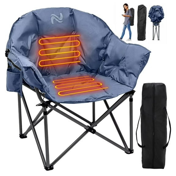 MOPHOTO Teal Heated Camping Chair Oversized, Outdoor Portable Heated Folding Chairs, Heated Foldable Chair Seat Supports 500 lbs, Heating Chair for Outdoor Sports, Camping, Patio, and Picnics