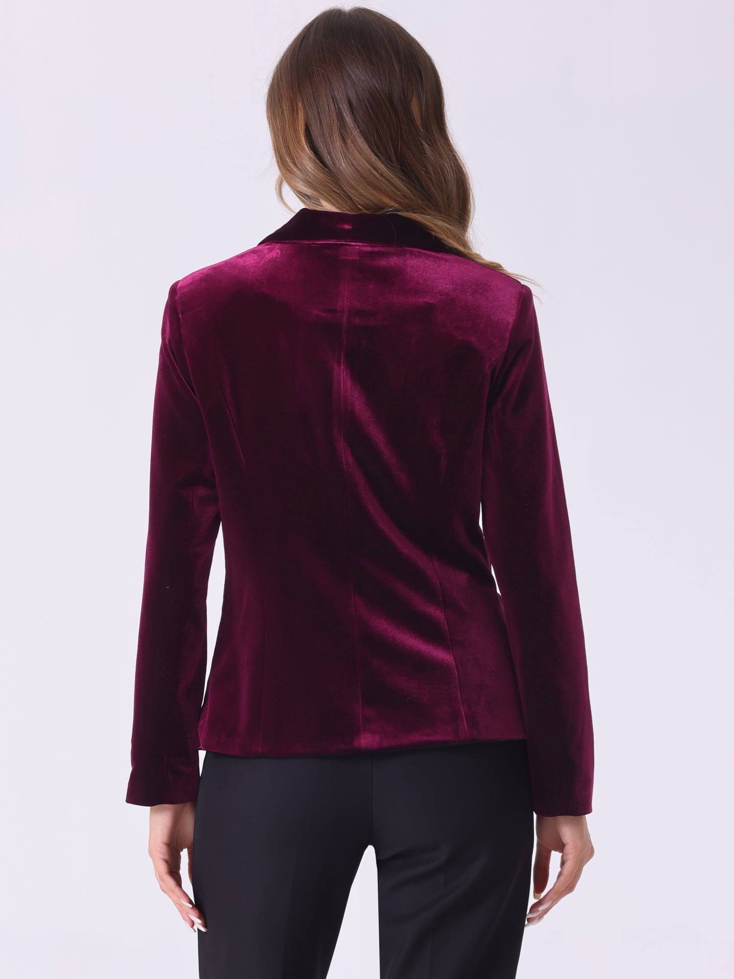 DARING DIVA Women's Velvet Office Coat Solid Shawl Collar Blazer XL Dark Red