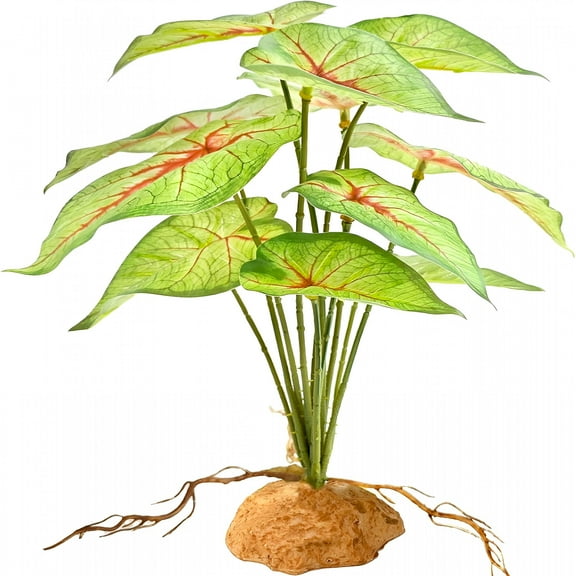 LAMIRO Reptile Artificial Plants for Terrarium Decor, Amphibian Habitat Decorations Bearded Dragon Tank Accessories Fit Crested Gecko Leopard Lizard Chameleon Ball Python Snake Frog - Fake Caladium