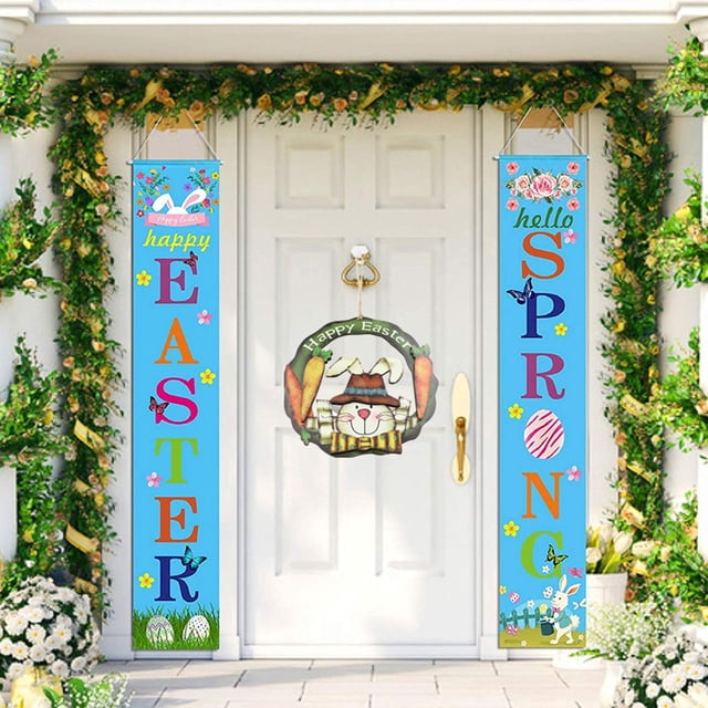 Happy Easter Bunny Welcome Door Hanging Sign licencia Yard indoor e outdoor Garden Window Home Hanging Sign con cuerda para perfecl cartel de madera de pascua