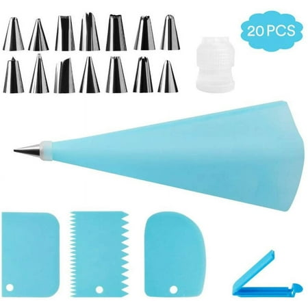 CupCake Decorating Kit, 20 Pcs Cake Baking Set , Russian Nozzles Flower Piping Tips, Silicon Piping Bag, Closed Star, Open Star, French, leaf - New