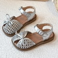 thumbnail image 2 of Girls Sandals Bow Woven Closed Toe Breathable Kids Little Kid Silver Adjustable Non-Slip Summer Shoes,Size 8 M, 2 of 7
