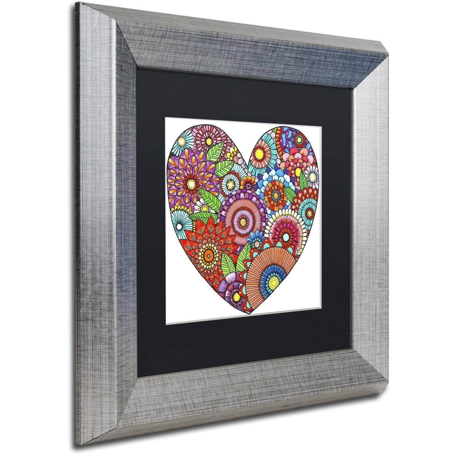 Trademark Fine Art "Floral Heart" Canvas Art by Hello Angel, Black Matte, Silver Frame