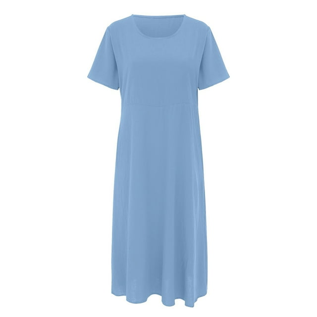 Robe Décontractée Unie à Manches Courtes Col Rond Ample avec Poches pour Femmes