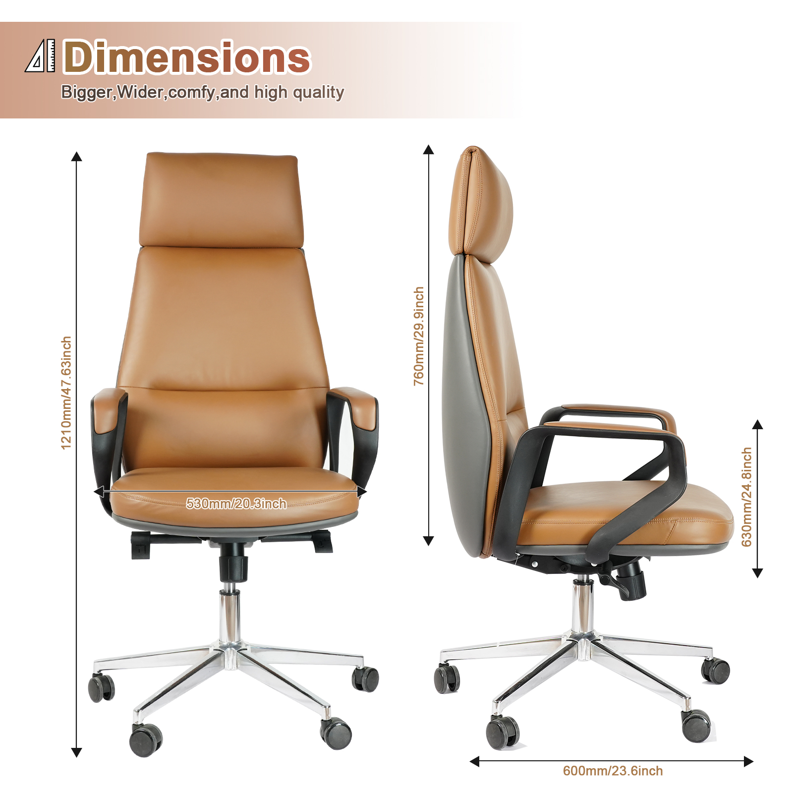 PU Leather High Back Office Chair with , ergonomic lumbar support 400lbs, sturdy metal base, 360° silent wheels, fit for home and office