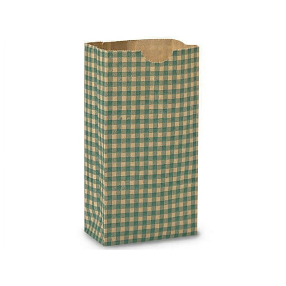 250 PK, Hunter Gingham Gift Sack, 4 Lb Bag 5 x 3 x 9.5" For Small Paper Gift Bags, Party Favors, Goodie Bags, Made In USA