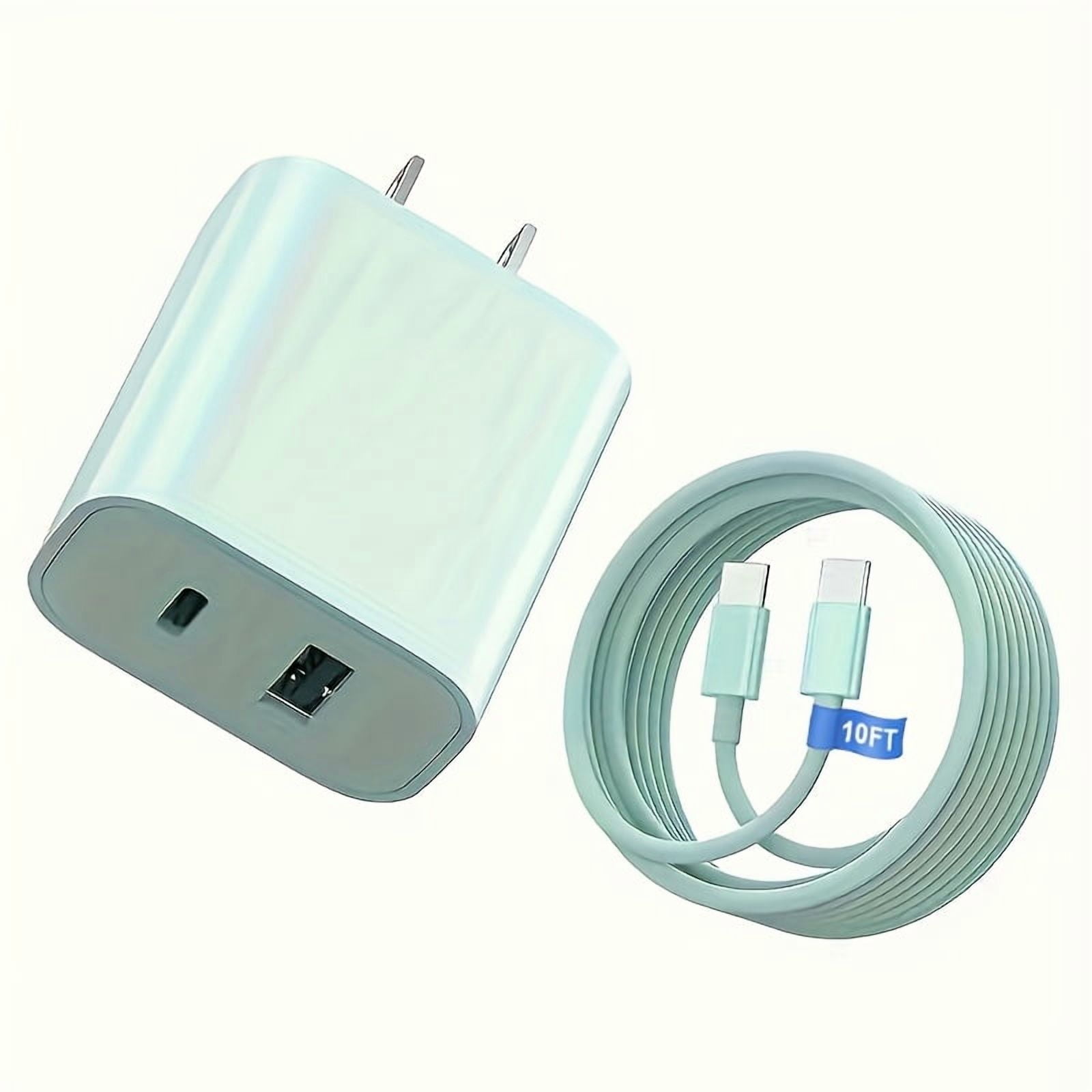 10ft Ultra Long Cable, "dual Fast" 20W USB C Fast Charger Block, Dual Port Power Adapter, with 10ft Cable C-type Fast Charging Group, Suitable for iPhone 15/16 Series, iPad, Samsung, Etc