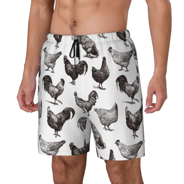 Balery Funny Chicken Bañador para hombre, shorts de playa de secado rápido con entrepierna y forro de compresión-Medium