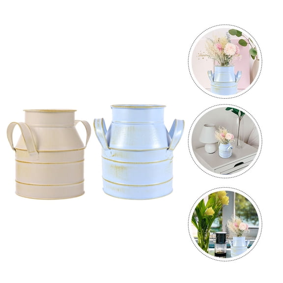 NICEXMAS 2Pcs European Type Flower Bucket Iron Craft Flower Vase Ornament Assorted Colors