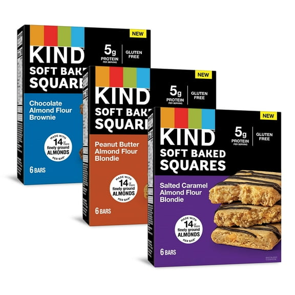 Pack of 2 - Kind Soft Baked Squares, Variety Pack, Almond Flour Blondies, Healthy Snacks, Good Source Of Fiber, Gluten Free, 5G Protein, 18 Count