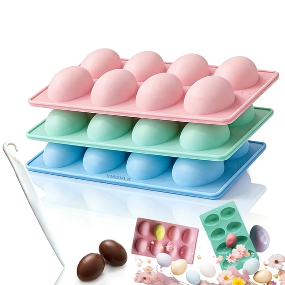 2026 New 3 Pack Egg Silicone Molds for Baking Chocolate, 24 Cavity Non-Stick 3D Egg Shaped Mold for Candy Jello Soap, Food Grade Silicone Tray for Oven Freezer & Dishwasher