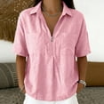 thumbnail image 2 of VBVC Women's Cotton-Linen Half-Zip Collared Shirt,Ladies Short Sleeve Pocketed Casual Blouse,Loose Fit Lightweight Summer Top for Women,Pink,S-2XL, 2 of 8