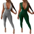 thumbnail image 6 of One opening Women's Jumpsuit Sleeveless V-neck Ribbed Solid Color Garment, 6 of 6