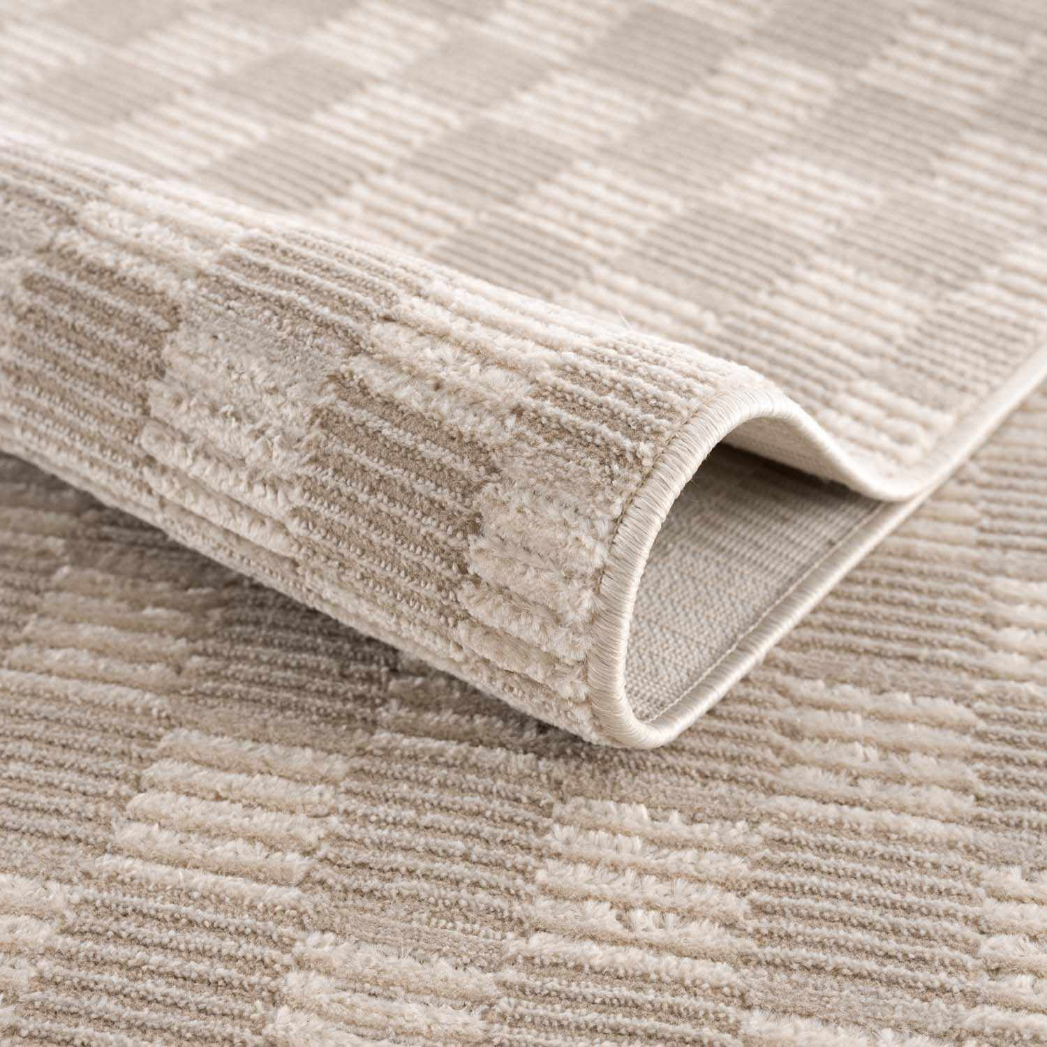Hauteloom Truls Machine Washable Contemporary Runner Rug - Modern Geometric Checkered Carpet for Hallway, Kitchen - Beige, Cream - 2'7" x 7'3"